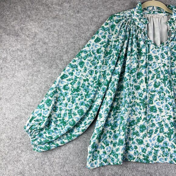 Karlie Blouse Top Womens L Colorful Leopard Print Boho Lined Blue Green Flowy* - Picture 5 of 15